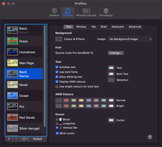 Terminal preferences